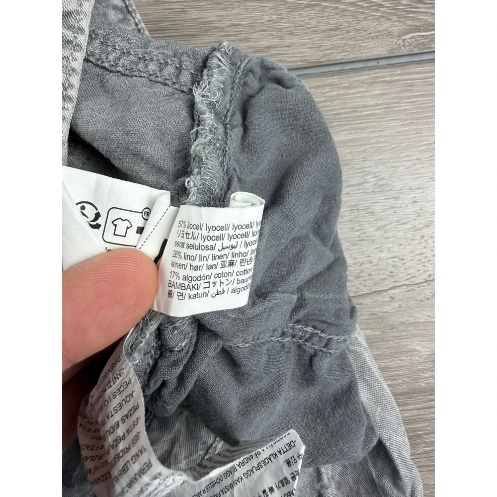 Zara Women Pants Lyocell Linen Blend Wide Leg Acid Wash Grey 6